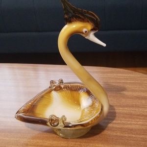 Glass Art Swan Ashtray bowl Mid Century modern